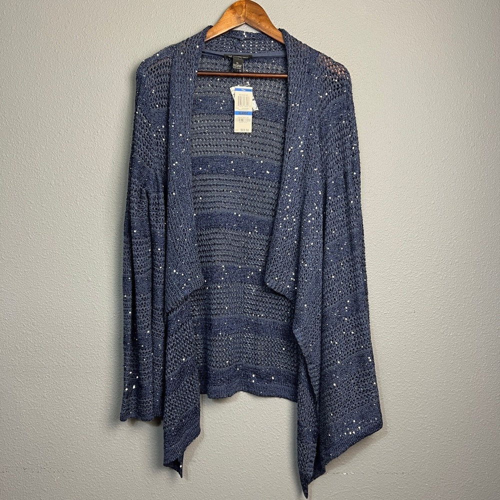 NWT‎ INC International Concepts XL Blue Open Knit Sequin Cardigan Sweater